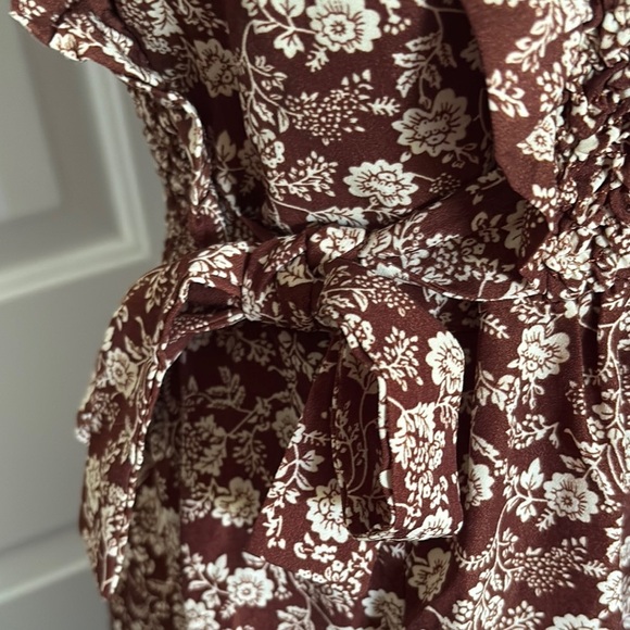 Bohme Brown and White Ruffled Puff Sleeve Mini Dress - Picture 4 of 14